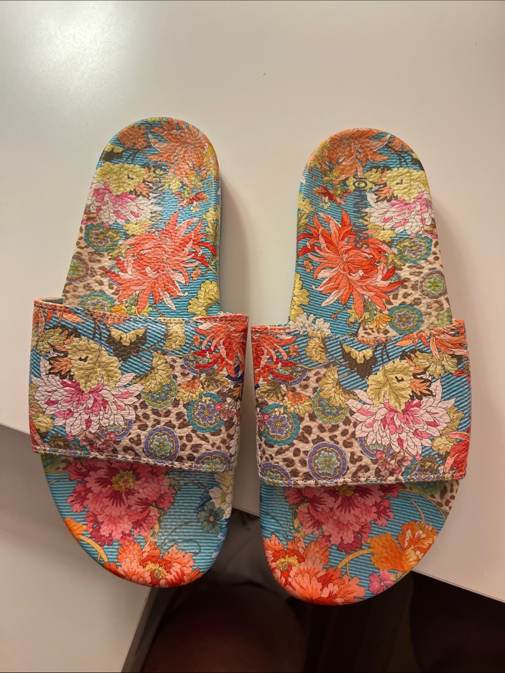 Johnny Was Floral Slide Sandals in Orange, Pink, Blue, Yellow